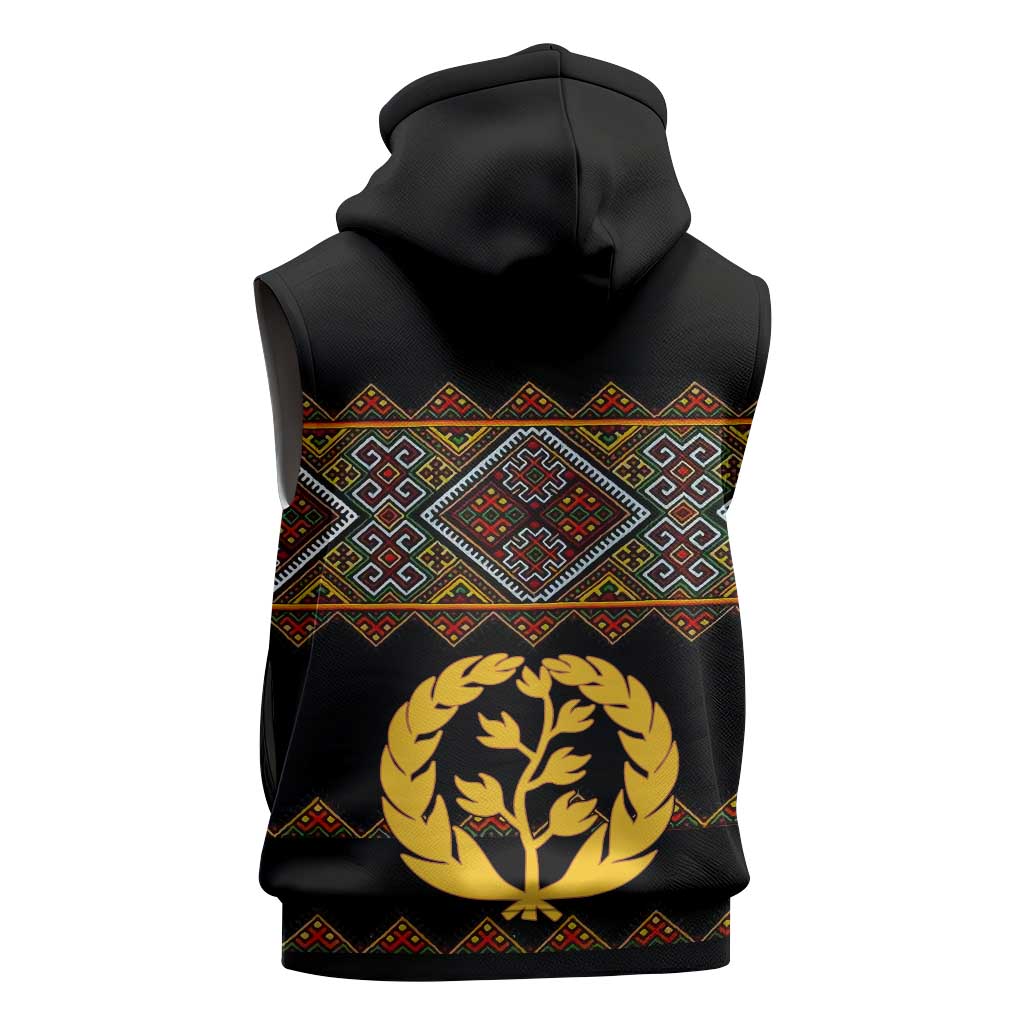 Eritrea Sleeveless Hoodie Tilet Mix Eritrean Cross - Black - African Pride