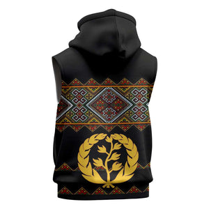 Eritrea Sleeveless Hoodie Tilet Mix Eritrean Cross - Black - African Pride