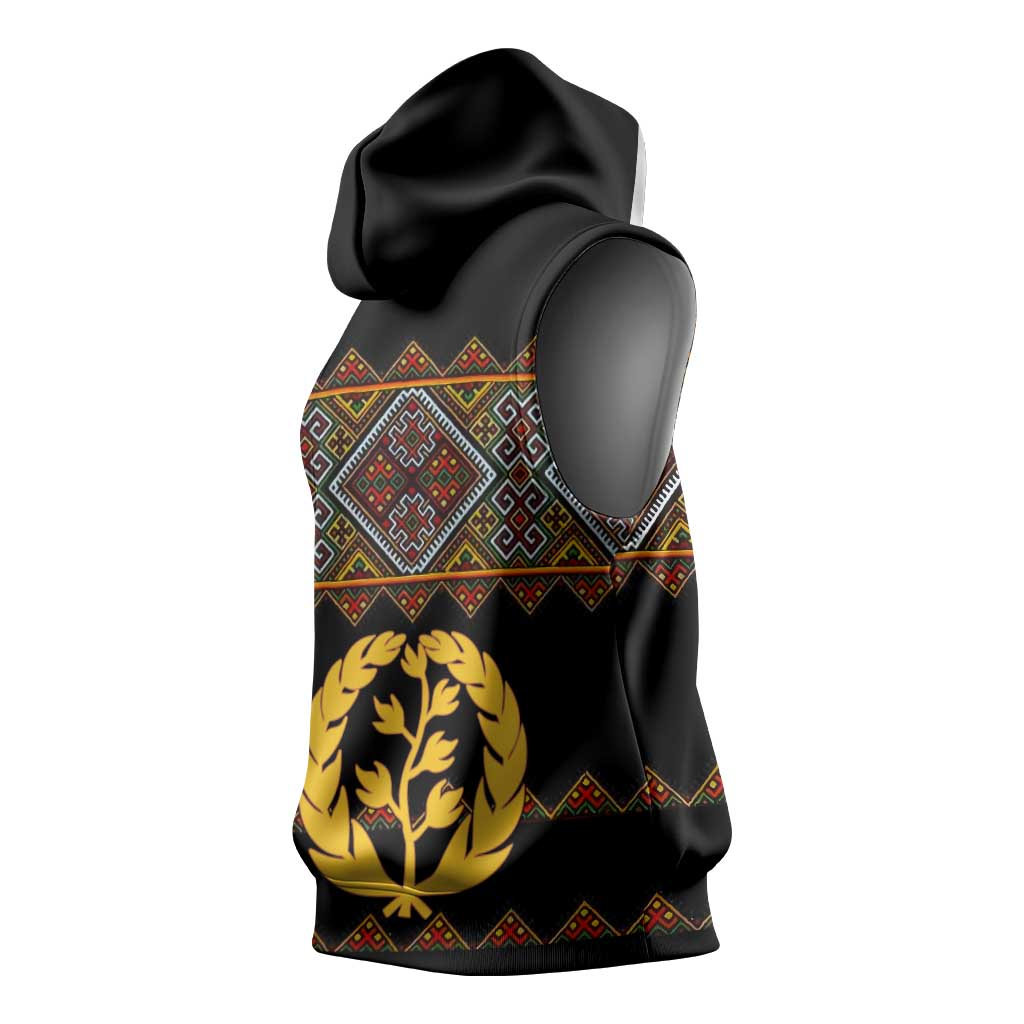 Eritrea Sleeveless Hoodie Tilet Mix Eritrean Cross - Black - African Pride