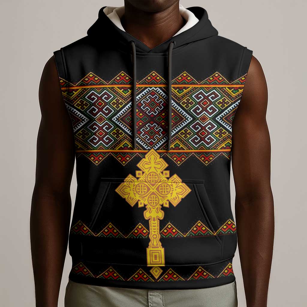 Eritrea Sleeveless Hoodie Tilet Mix Eritrean Cross - Black - African Pride