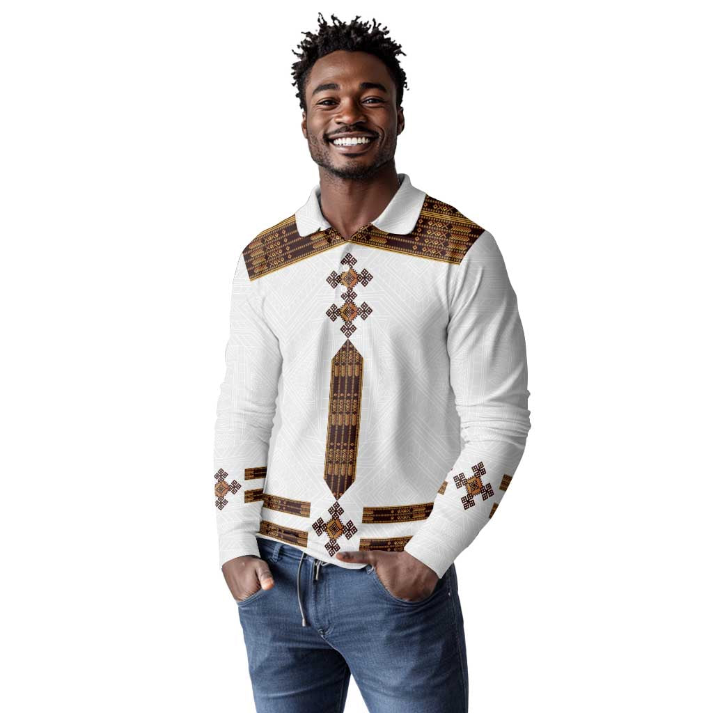 Eritrea Long Sleeve Polo Shirt Tilet Habesha Style - White
