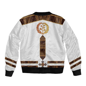 Eritrea Sleeve Zip Bomber Jacket Tilet Habesha Style - White