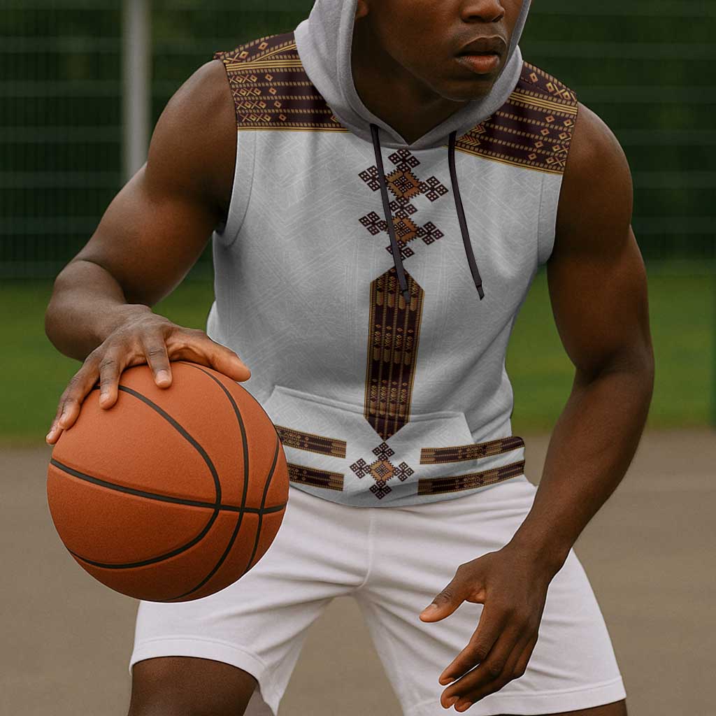 Eritrea Sleeveless Hoodie Tilet Habesha Style - White - African Pride