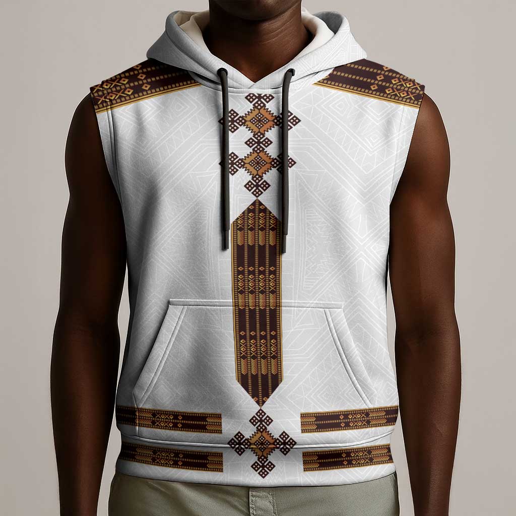 Eritrea Sleeveless Hoodie Tilet Habesha Style - White - African Pride