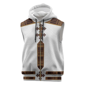 Eritrea Sleeveless Zip Hoodie Tilet Habesha Style - White - African Pride