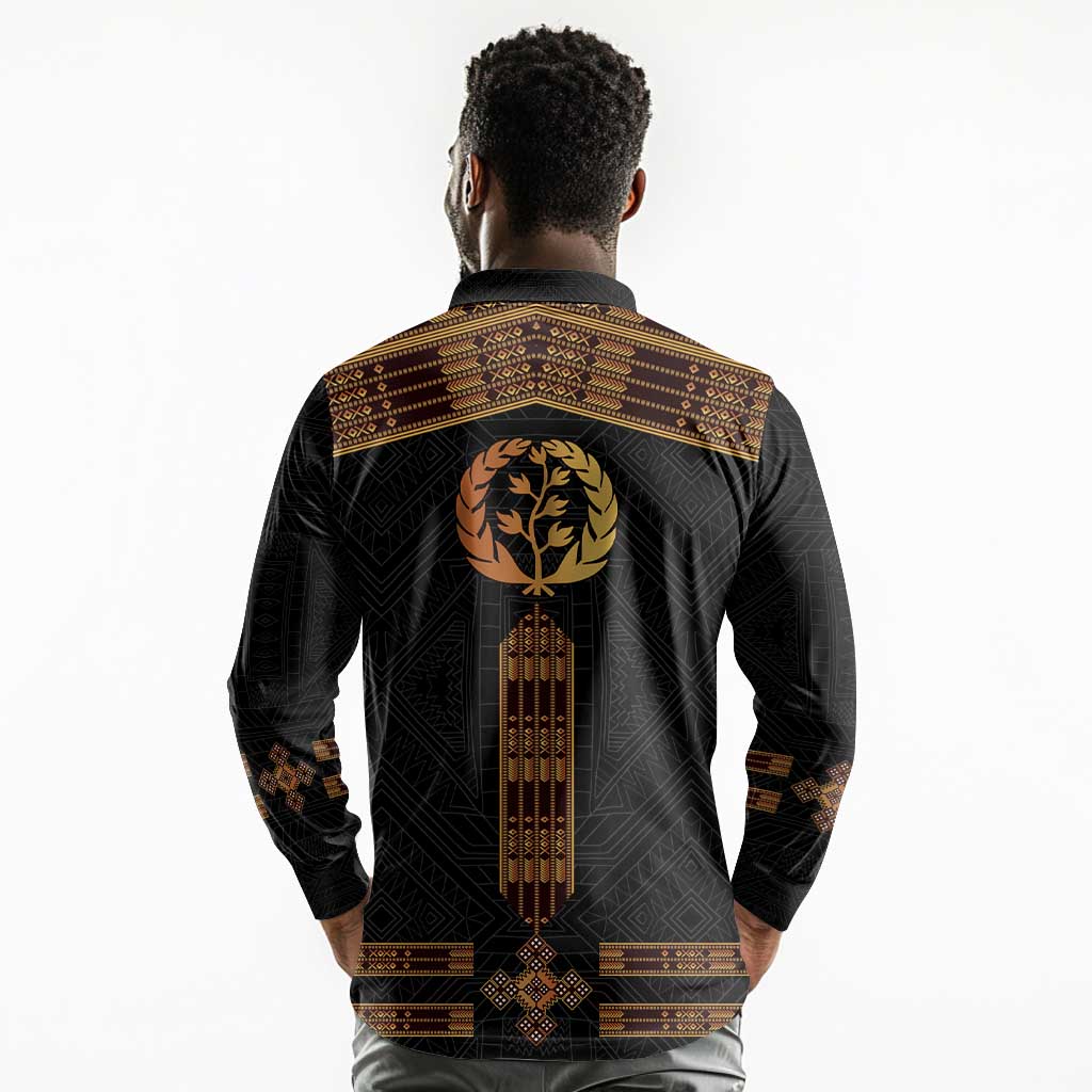 Eritrea Long Sleeve Polo Shirt Tilet Habesha Style - Black