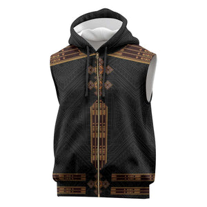 Eritrea Sleeveless Zip Hoodie Tilet Habesha Style - Black - African Pride