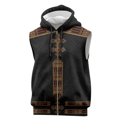 Eritrea Sleeveless Zip Hoodie Tilet Habesha Style - Black - African Pride