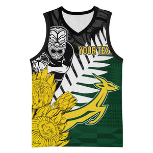 Personalised New Zealand Vs South Africa Rugby Basketball Jersey Rivals - Tribal Style - African Pride