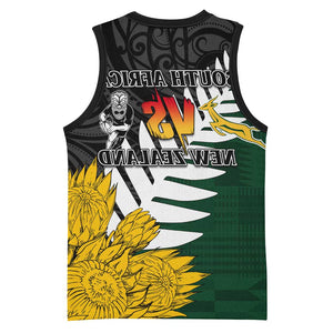 Personalised New Zealand Vs South Africa Rugby Basketball Jersey Rivals - Tribal Style - African Pride