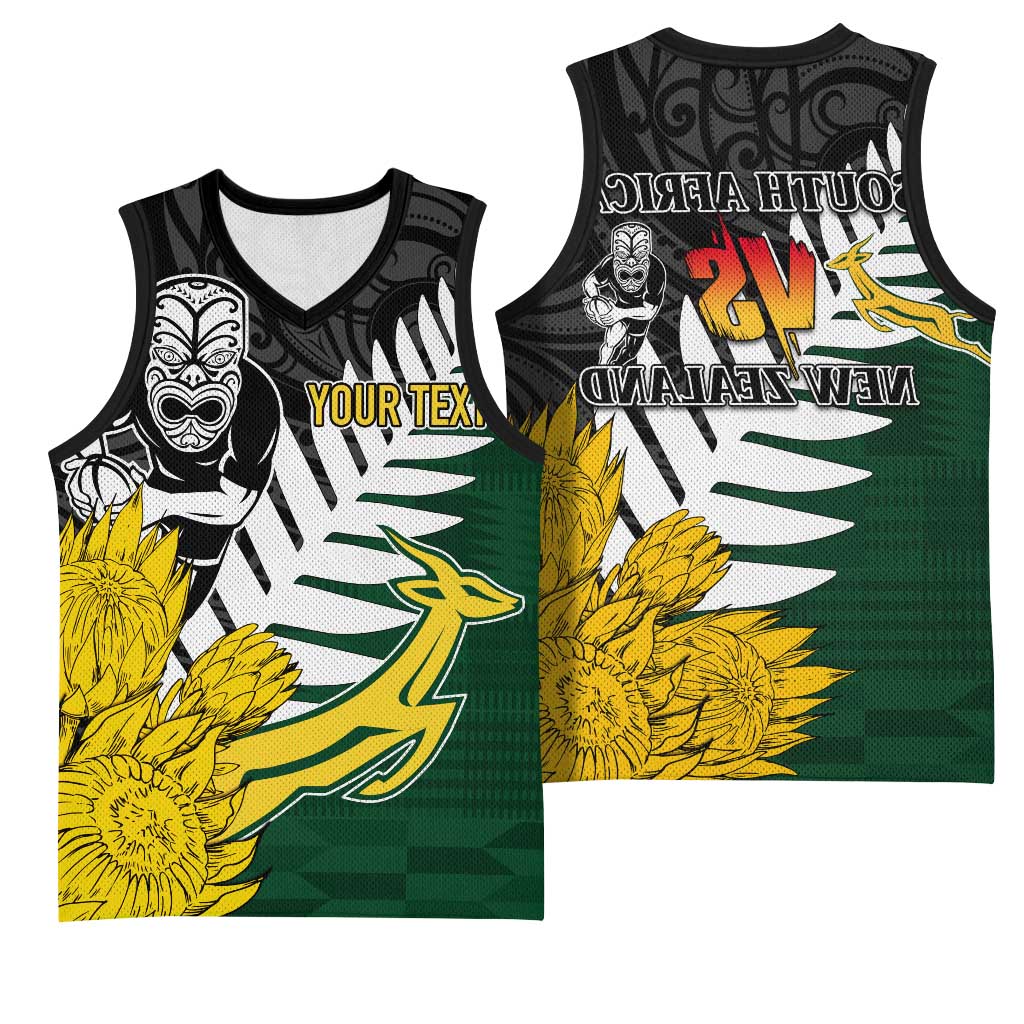 Personalised New Zealand Vs South Africa Rugby Basketball Jersey Rivals - Tribal Style - African Pride