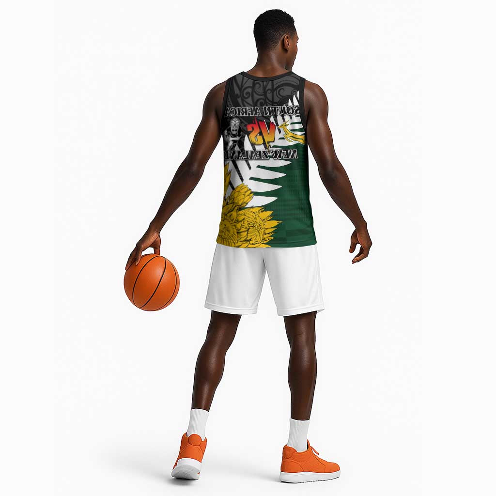 Personalised New Zealand Vs South Africa Rugby Basketball Jersey Rivals - Tribal Style - African Pride