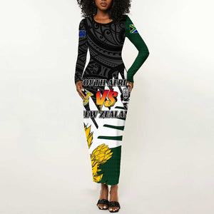 Personalised New Zealand Vs South Africa Rugby Long Sleeve Bodycon Dress Rivals - Tribal Style LT7