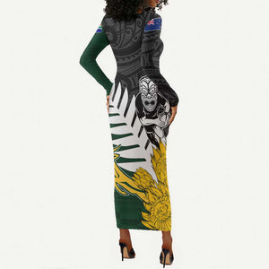 Personalised New Zealand Vs South Africa Rugby Long Sleeve Bodycon Dress Rivals - Tribal Style LT7