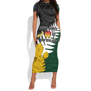 Personalised New Zealand Vs South Africa Rugby Short Sleeve Bodycon Dress Rivals - Tribal Style LT7