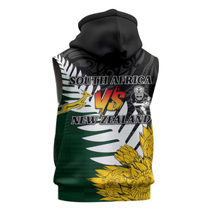 Personalised New Zealand Vs South Africa Rugby Sleeveless Hoodie Rivals - Tribal Style - African Pride