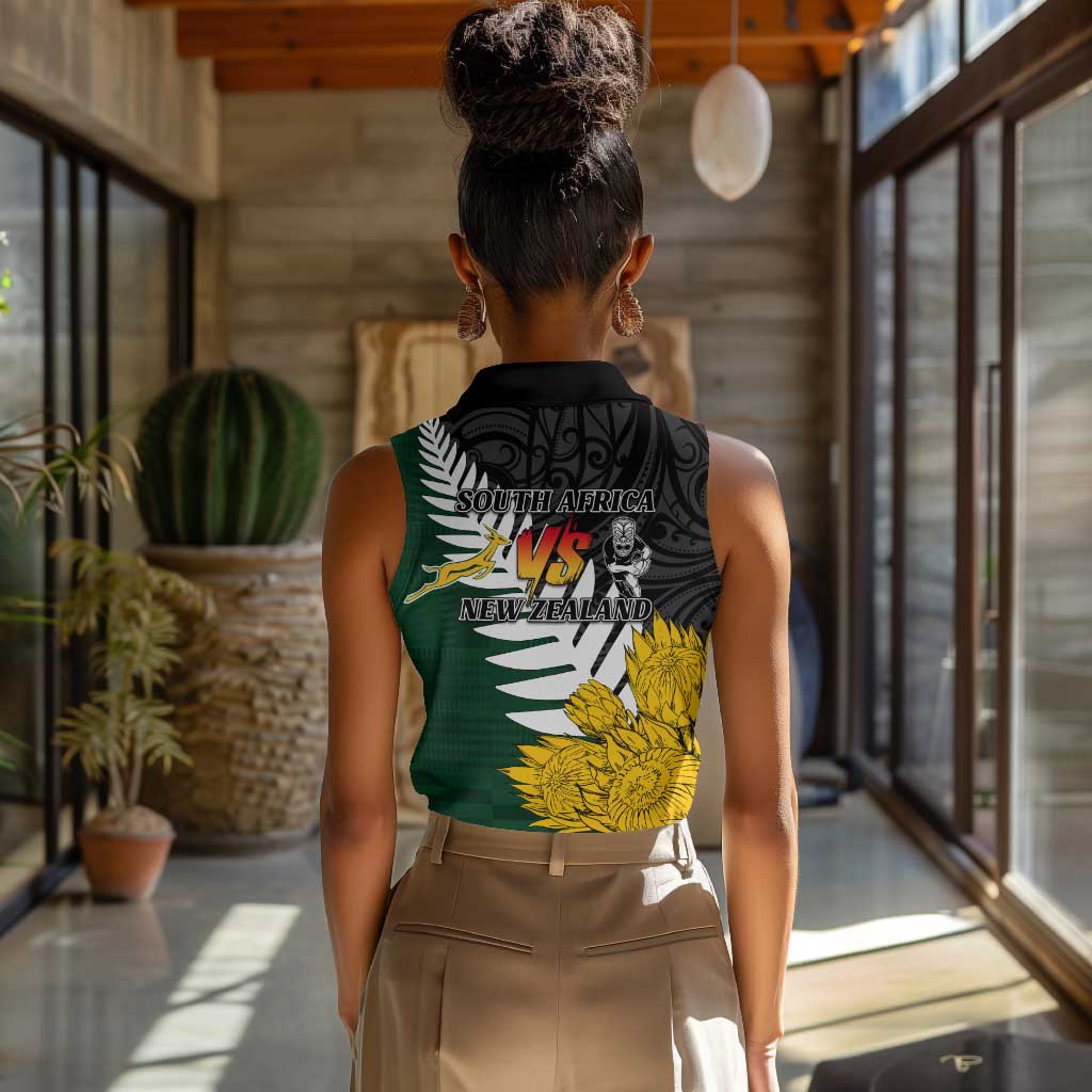 Personalised New Zealand Vs South Africa Rugby Women Sleeveless Polo Shirt Rivals - Tribal Style