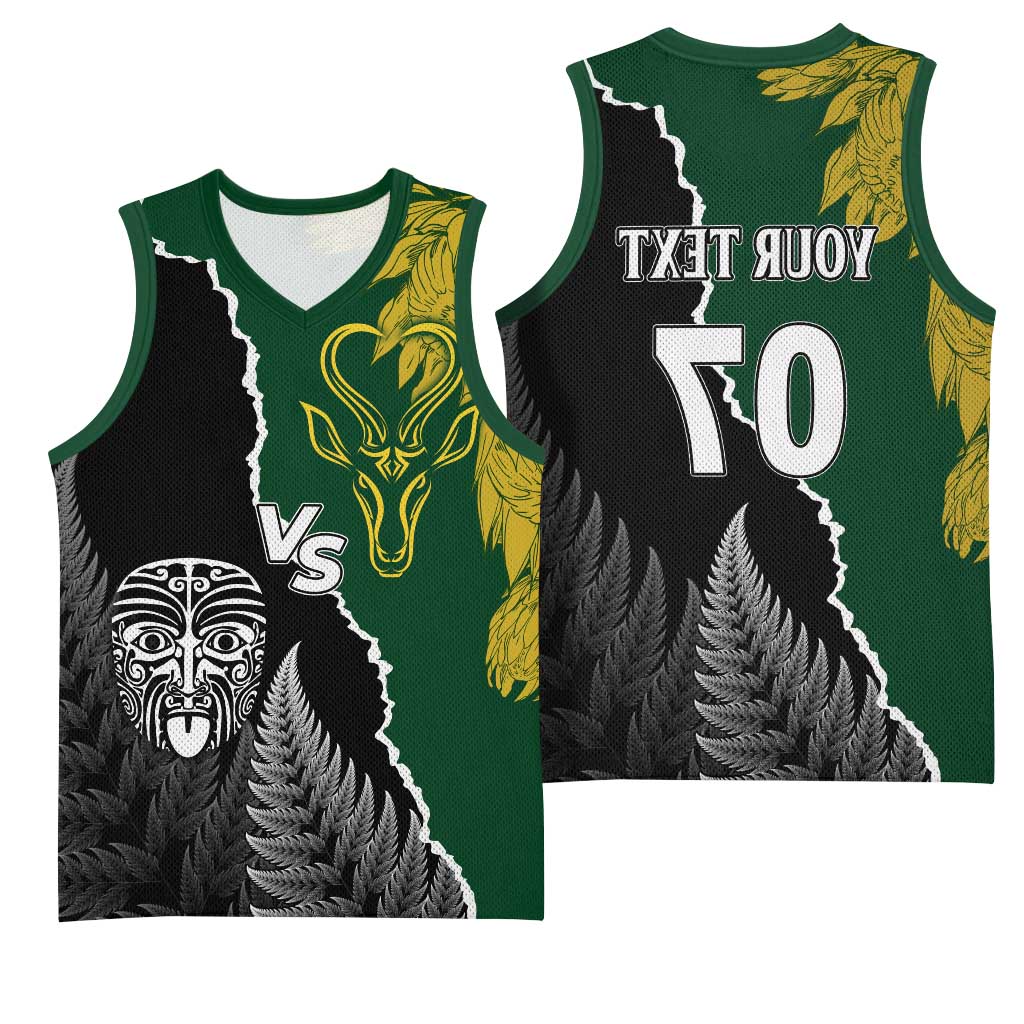 Personalised New Zealand Vs South Africa Rugby Basketball Jersey Rivals Dynamics - African Pride