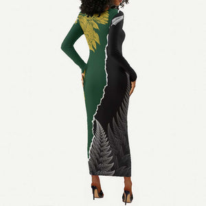 Personalised New Zealand Vs South Africa Rugby Long Sleeve Bodycon Dress Rivals Dynamics LT7