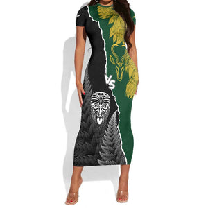 Personalised New Zealand Vs South Africa Rugby Short Sleeve Bodycon Dress Rivals Dynamics LT7