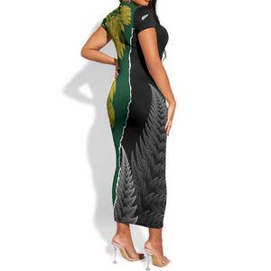 Personalised New Zealand Vs South Africa Rugby Short Sleeve Bodycon Dress Rivals Dynamics LT7