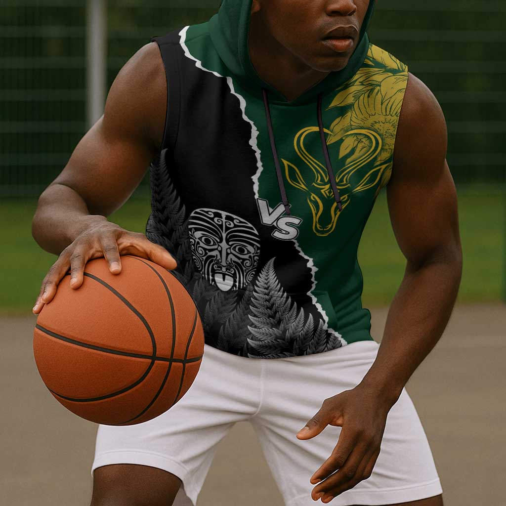 Personalised New Zealand Vs South Africa Rugby Sleeveless Hoodie Rivals Dynamics - African Pride