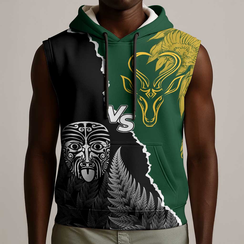 Personalised New Zealand Vs South Africa Rugby Sleeveless Hoodie Rivals Dynamics - African Pride