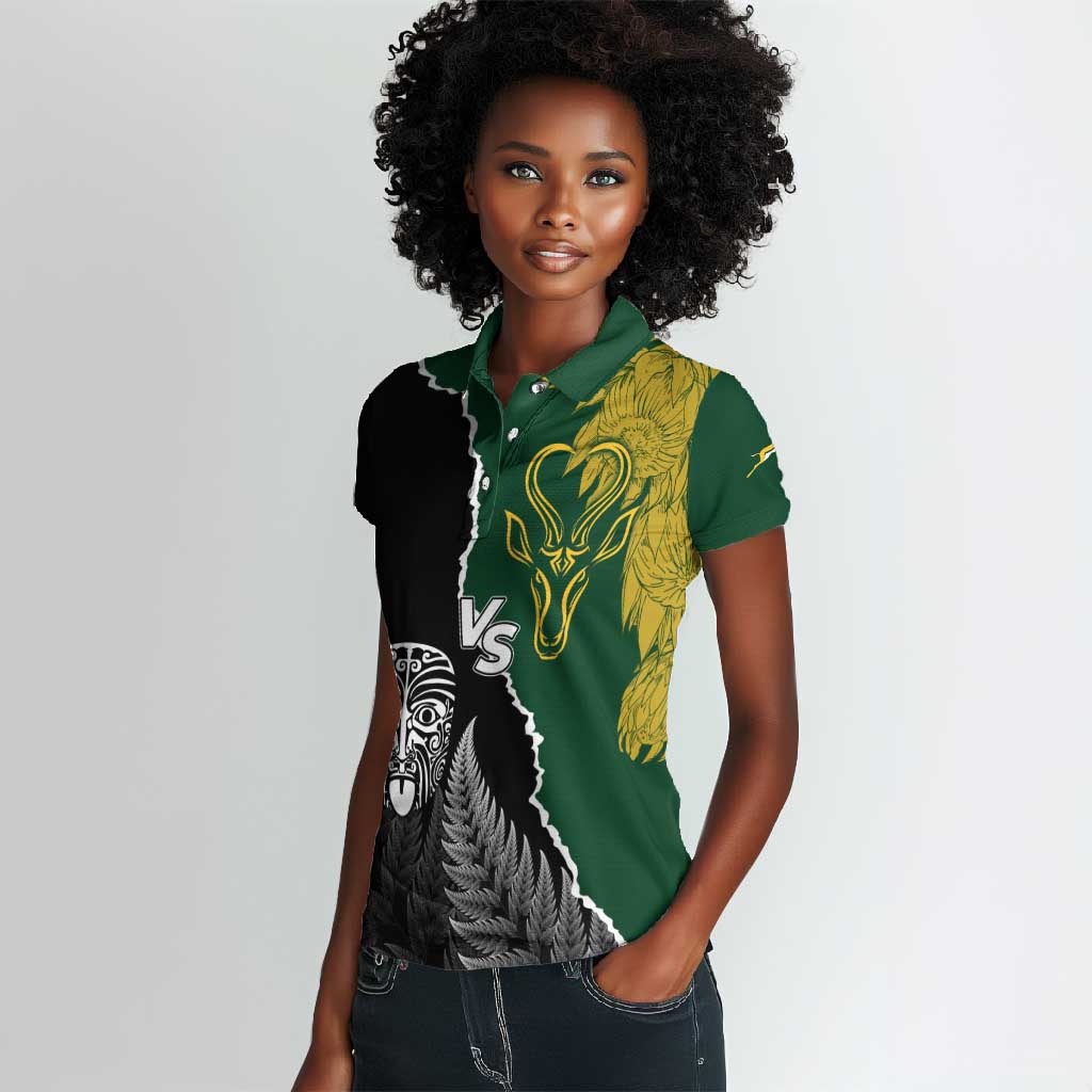 Personalised New Zealand Vs South Africa Rugby Women Polo Shirt Rivals Dynamics