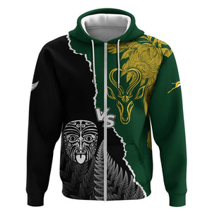 Personalised New Zealand Vs South Africa Rugby Zip Hoodie Rivals Dynamics