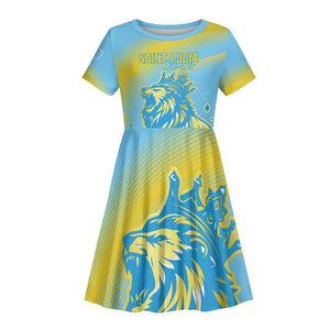 Saint Lucia Cricket Personalized Kid Short Sleeve Dress The Roaring King - African Pride