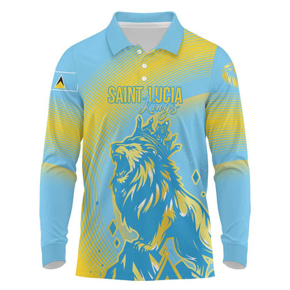 Saint Lucia Cricket Personalized Long Sleeve Polo Shirt The Roaring King - African Pride