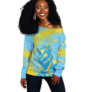 Saint Lucia Cricket Personalized Off Shoulder Sweater The Roaring King - African Pride