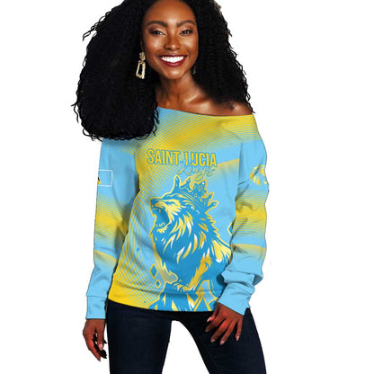 Saint Lucia Cricket Personalized Off Shoulder Sweater The Roaring King - African Pride