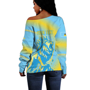 Saint Lucia Cricket Personalized Off Shoulder Sweater The Roaring King - African Pride