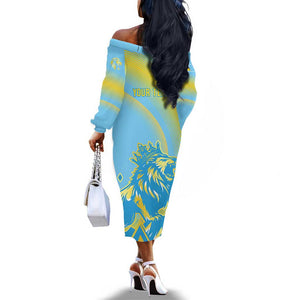Saint Lucia Cricket Personalized Off The Shoulder Long Sleeve Dress The Roaring King - African Pride