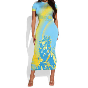Saint Lucia Cricket Personalized Short Sleeve Bodycon Dress The Roaring King - African Pride