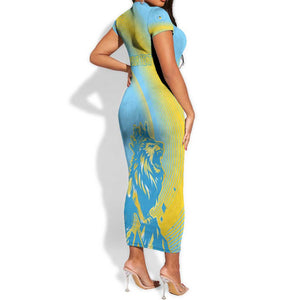 Saint Lucia Cricket Personalized Short Sleeve Bodycon Dress The Roaring King - African Pride