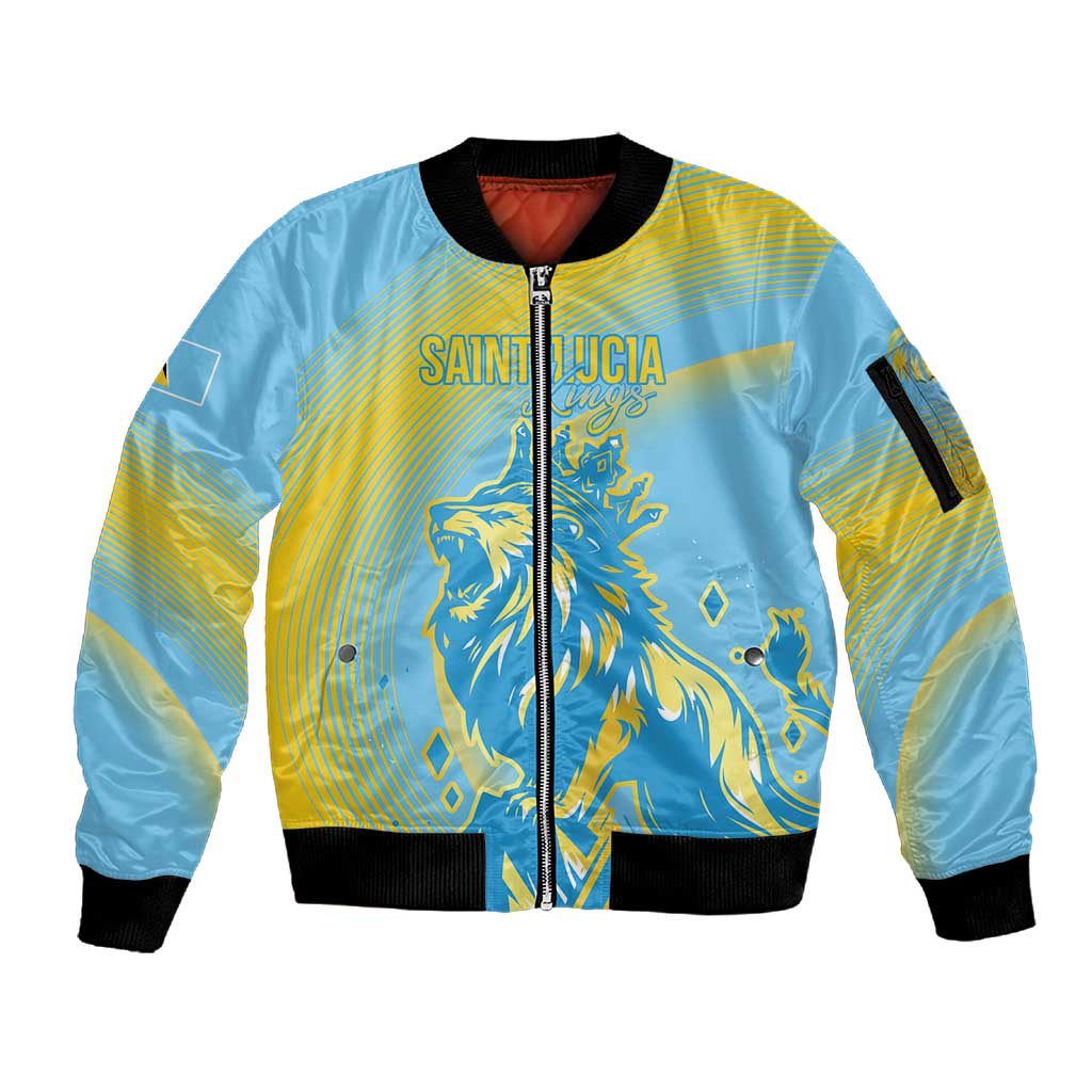 Saint Lucia Cricket Personalized Sleeve Zip Bomber Jacket The Roaring King - African Pride