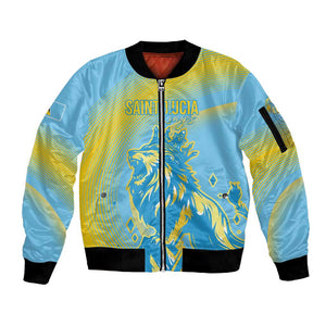 Saint Lucia Cricket Personalized Sleeve Zip Bomber Jacket The Roaring King - African Pride