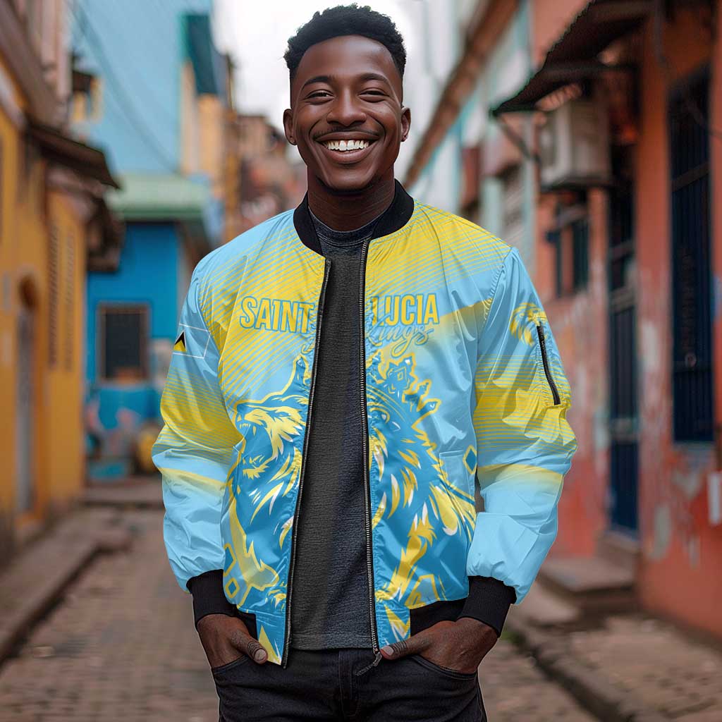 Saint Lucia Cricket Personalized Sleeve Zip Bomber Jacket The Roaring King - African Pride
