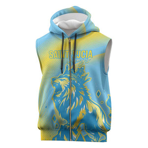 Saint Lucia Cricket Personalized Sleeveless Zip Hoodie The Roaring King - African Pride