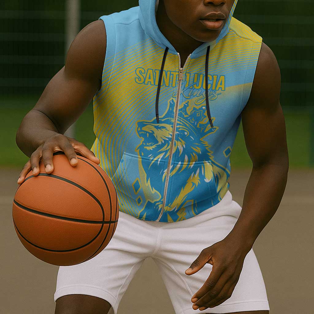 Saint Lucia Cricket Personalized Sleeveless Zip Hoodie The Roaring King - African Pride