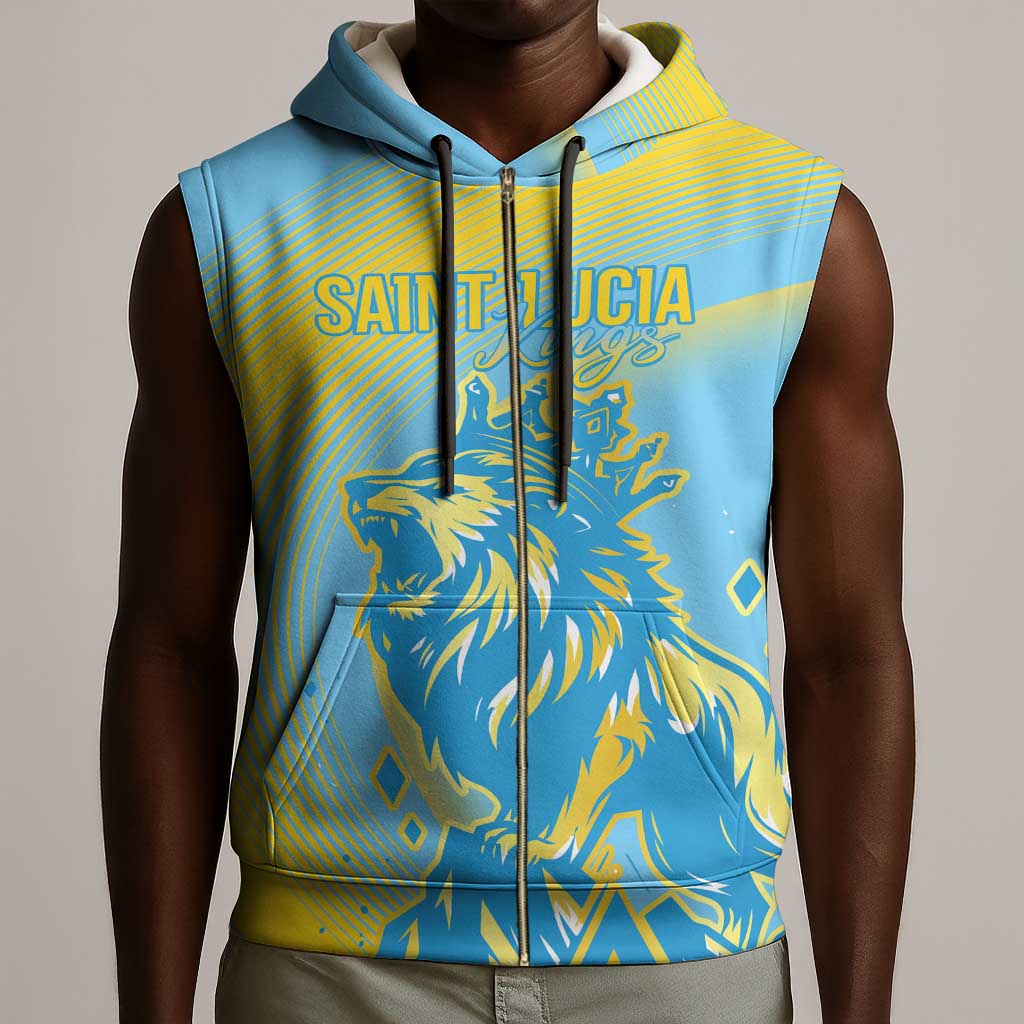 Saint Lucia Cricket Personalized Sleeveless Zip Hoodie The Roaring King - African Pride