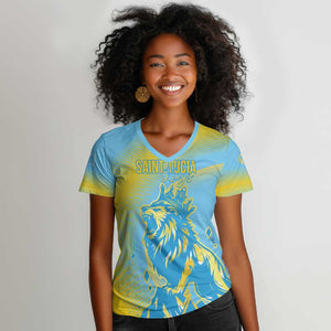 Saint Lucia Cricket Personalized Women V-Neck T-Shirt The Roaring King - African Pride
