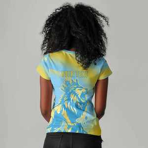 Saint Lucia Cricket Personalized Women V-Neck T-Shirt The Roaring King - African Pride