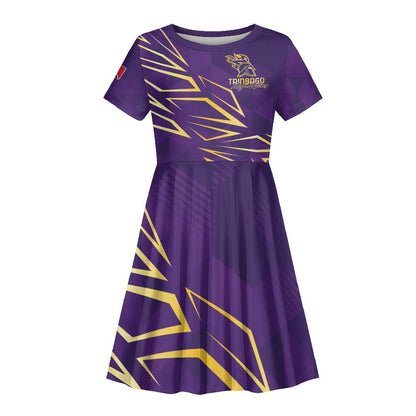 Afro-Trinbago Cricket Custom Kid Short Sleeve Dress TKR Quadruple Champion - African Pride