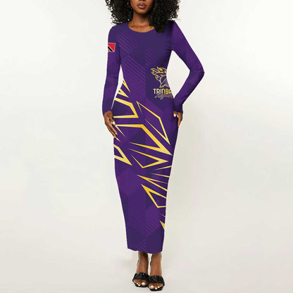 Afro-Trinbago Cricket Custom Long Sleeve Bodycon Dress TKR Quadruple Champion - African Pride