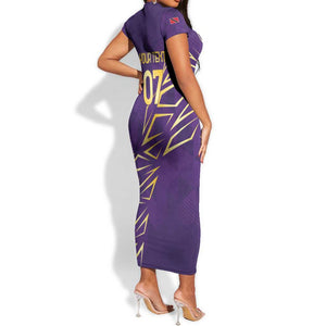 Afro-Trinbago Cricket Custom Short Sleeve Bodycon Dress TKR Quadruple Champion - African Pride