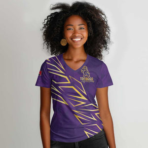 Afro-Trinbago Cricket Custom Women V-Neck T-Shirt TKR Quadruple Champion - African Pride