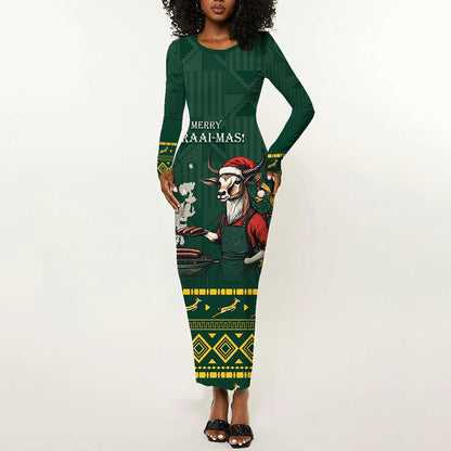 Personalised South Africa Long Sleeve Bodycon Dress Springbok Christmas Braai LT7